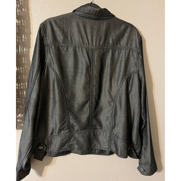 Tahari Black Womens Jean Jacket Gray Steel XL Extra Large Washable Unlined - Picture 6 of 9